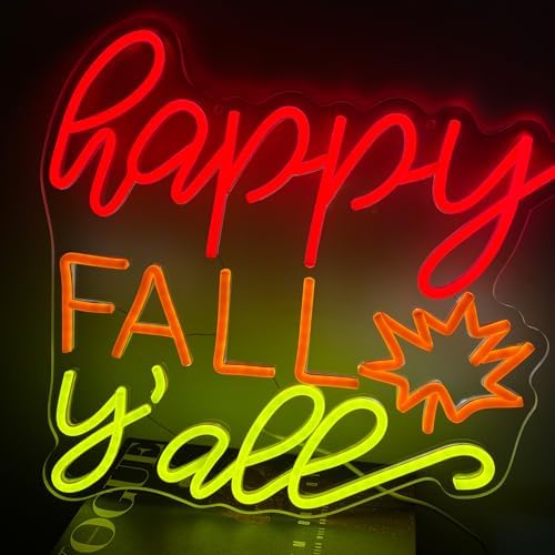 Happy Fall Y'all Neon Sign for Fall Decor, 1Pc Hanging Chain,14.9x14.9In - Image 2