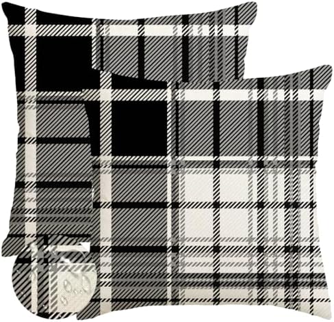 RABUSOFA Pillow Covers 18x18 Inch Indoor Outdoor Waterproof Set of 2 Buffalo Plaid Striped Holiday Decorative Cushion Cases for Home Patio Decor Decorations Couch Black by RABUSOFA
