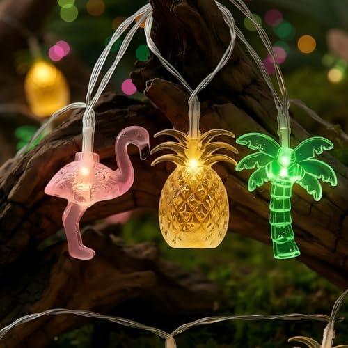 Summer Tropical String Lights 10FT 20 LED – Flamingo Pineapple Palm Tree Battery Operated Lights for Luau Party, Hawaiian Beach Pool Decor, Indoor Outdoor Summer Party Decorations - Image 2