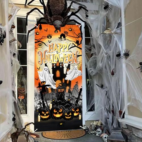 Avezano Halloween Door Cover Orange Cemetery Halloween Door Decorations - Image 2