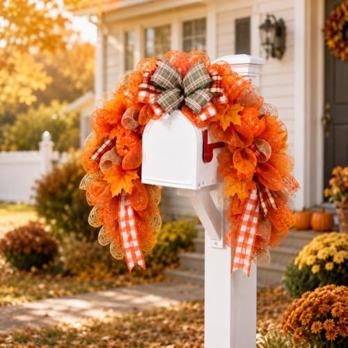 OBUSATT 35.4in Fall Mailbox Swag Wreath with Pumpkin Leaves Outdoor Decor - Image 4