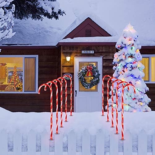 26" Christmas Candy Cane Pathway Lights, Outdoor Yard Decor Set of 10, Red - Image 4