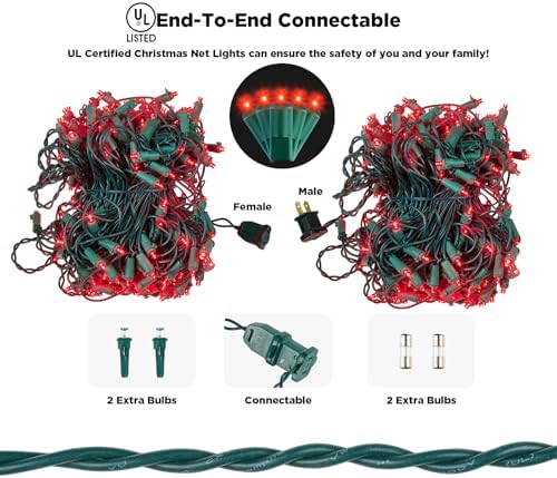 Led Net Lights Christmas Lights Outdoor 200Leds 9ft x 6ft Upgraded Red Christmas Net Lighting, Waterproof 5mm LED Wide Angle Outdoor Indoor Mesh Net Light for Trees, Bushes, Shrubs Decorations - Image 4