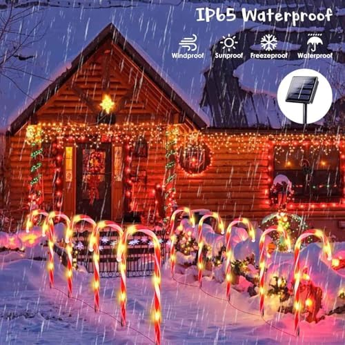 20 Pack Solar Christmas Candy Cane Lights, Christmas Decorations Outdoor Waterproof, Solar Powered Pathway Lights with 8 lighting Modes & Memory Function for Outside Party Garden Yard Patio Decoration - Image 6
