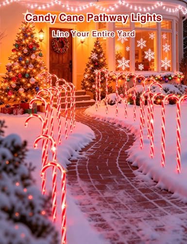 COOLWUFAN 24 Pack 28" Solar Candy Cane Path Lights Christmas Decorations - Image 2