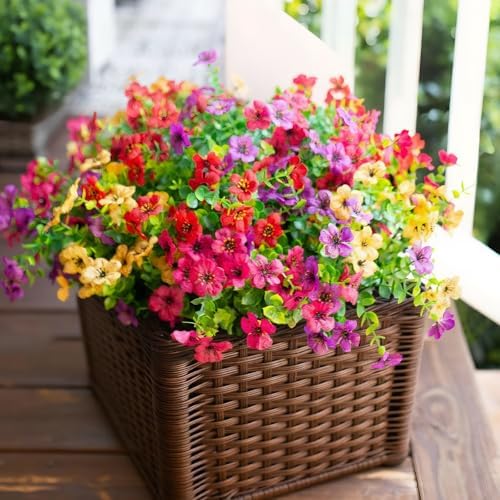 Artificial Outdoor Flowers UV Resistant Fake Plants Greenery 12 Bundles Faux Silk Daisy with Eucalyptus Leaves Summer Outdoor Memorial Day Decor for Porch Patio Yard Garden, Mixed 4 Colors - Image 7