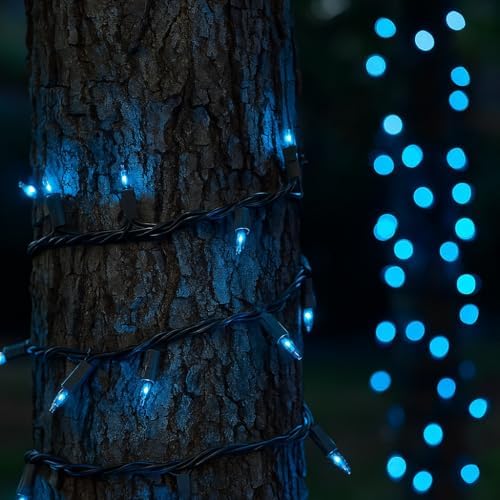 Novelty Lights 11 Ft 50 Bulbs Incandescent Mini Lights, Teal on Brown Wire - Image 3