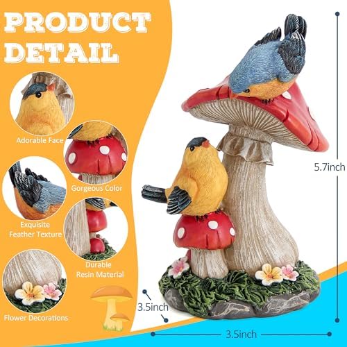 Bird garden statue Mushroom Figurines Outdoor Garden Decor for Patio Yard - Image 2