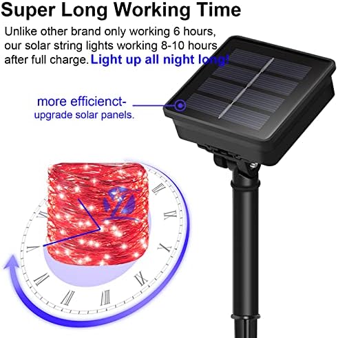 Solar Christmas Halloween Fairy Lights String, Red 100Led Outdoor - Image 2