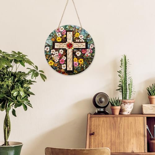 Wildflower Cross Christian Signs, Religious Easter Faith Wood Hanging Decor For Home Bedroom Living Room Office Gallery Wall Decorations, Christian Gifts for Friends Colleague -012 - Image 3