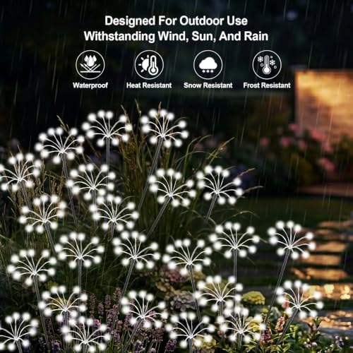 Solar Garden Lights Outdoor, 2 Pack New Upgraded Solar Swaying Starburst Light, Waterproof Fireworks Solar Lights for Yard Patio Pathway Decoration, White - Image 4
