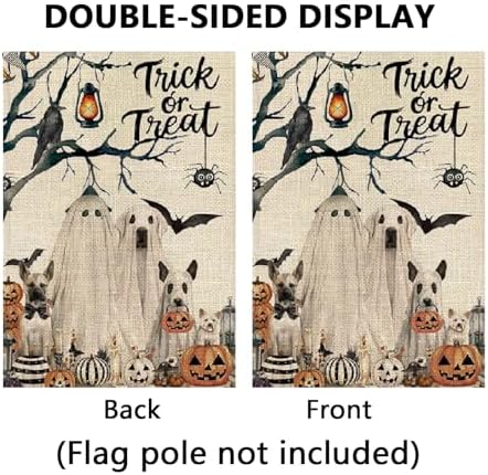 Happy Halloween Ghost Dog Garden Flag 12x18 Double Sided for Outside,Pumpkin Golden Retriever Fall Autumn Witch Hat Small Burlap Yard Flag for Outdoor Holiday Home Decor - Image 6