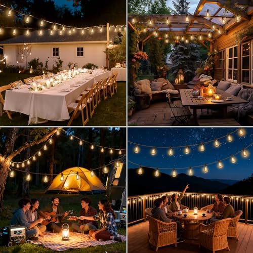 100FT Solar String Lights Outdoor Waterproof with Remote & Timer, LED Shatterproof ST38 Bulbs, USB & Solar Powered Patio Lights for Backyard, Porch, Garden, Wedding Decor, Dusk to Dawn Lighting - Image 6