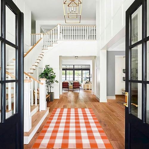 Fall Decor Buffalo Plaid Outdoor Rug 4x6 Ft Orange and White Checkered Area Rug Halloween Washable Fall Indoor Outdoor Rugs for Porch,Entryway,Hallway, Kitchen, Living Room, Dining Room, Bedroom - Image 3