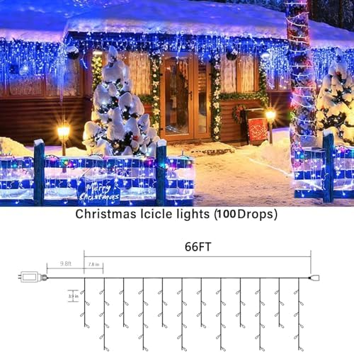 Joomer 66FT Christmas Icicle Lights Outdoor Non-Connectable Blue - Image 2