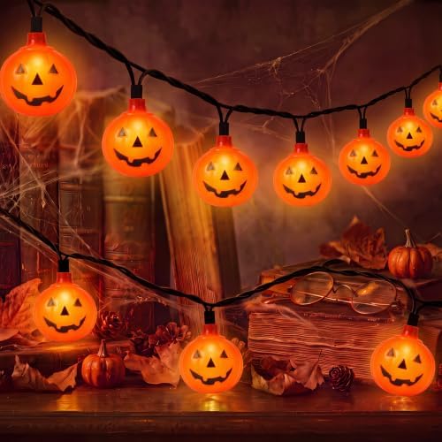 GOOTHY Halloween Pumpkin String Lights, 8.5Ft Outdoor Halloween Decorations Lights with 10 Jack-O-Lantern Lights, Hanging Pumpkin String Lights UL Listed for Party Patio Garden Window Decor by Goothy