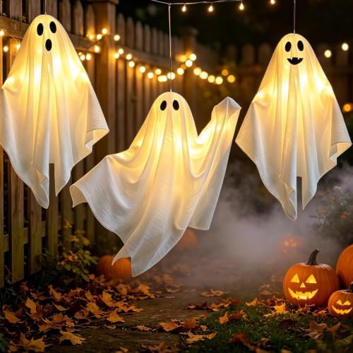 Solar Light Up Swinging Ghost, Halloween Outdoor Decor by SLTTXNTT