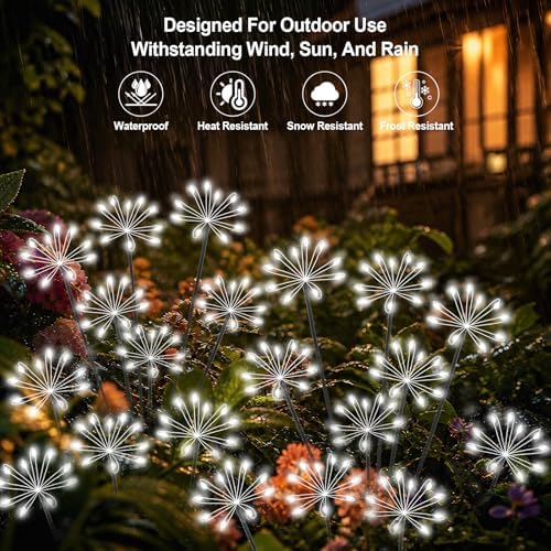 Solar Garden Lights Outdoor, Upgraded Solar Swaying Starburst Light Waterproof with 2 Modes, Solar Fairy Firework Lights for Yard Patio Pathway Flowerbed Balcony Garden Decoration (White, 4 Pack) - Image 4