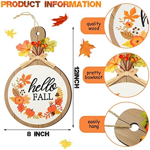 3 Pcs Hello Fall Signs Pumpkin Decor Wooden Fall Decorations for Home Vintage Fall Decor Pumpkin Sign Farm Fresh Home Wall Decor Autumn Harvest Farmhouse Wood Hanging Signs for Home Kitchen Decor - Image 2