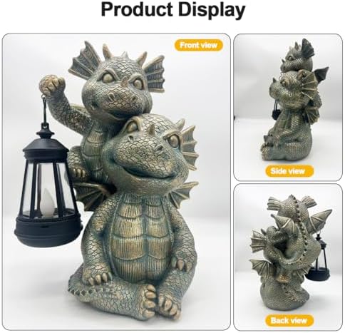 Solar Garden Outdoor Statues Lantern Figurines Light Decorations for Outdoor Patio Balcony Yard Lawn, Ideal Gifts for Mom Friends (Bronze -Dragon) - Image 3