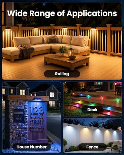 JOFIOS Fence Lights Solar Powered, 9 Fixed Colors ＆ Color Changing Solar Wall Lights Outdoor Waterproof IP65 Dusk-to-Dawn LED Deck Lighting for Patio, Railing, Pool, Porch, Backyard, Wall, 8 Pack - Image 7