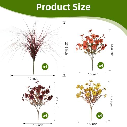 Ivydale Artificial Mums Flowers for Outdoors 12 Pcs + Burgundy Grass - Image 2