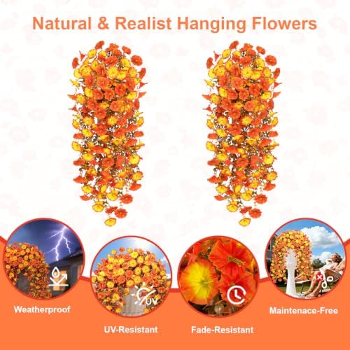 Artificial Fall Hanging Flowers for Outdoors, 2 PCS Morning Glory Vines - Image 4