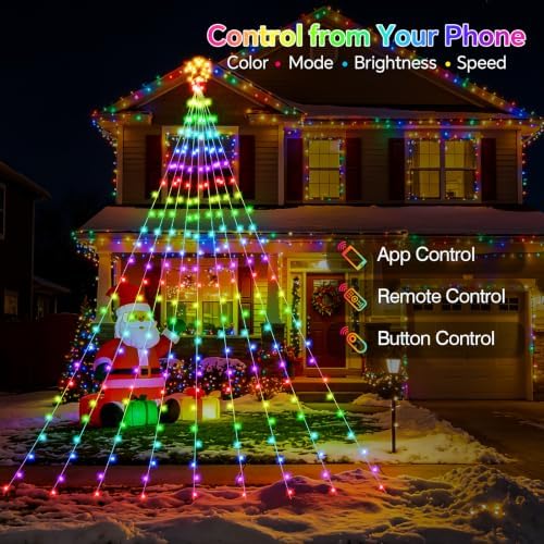 16.4FT Outdoor Smart RGB Christmas Waterfall String Lights with Star - Image 2