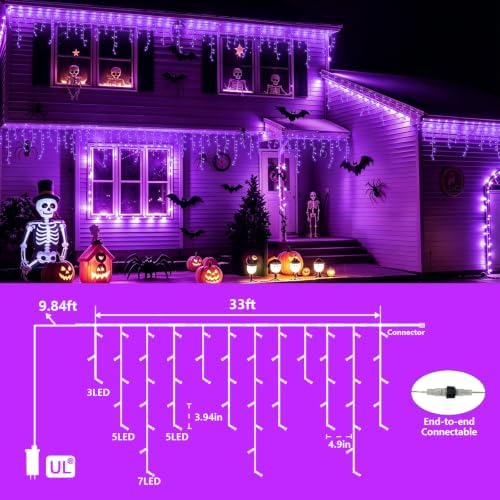 YEGUO 33ft 400 LED Purple Icicle Christmas Lights Outdoor Waterproof, 80 Drops Icicle Light Connectable, 8 Modes Christmas Lights Indoor with Memory Timer - Image 2