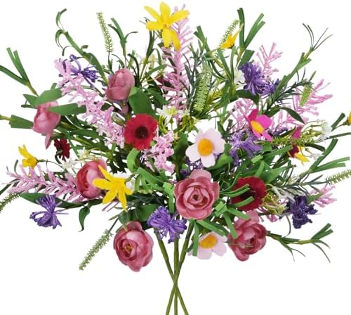 GTIDEA 3 Bundles Artificial Daisies Flowers 19.6in Faux Roses Bouquet by GTIDEA
