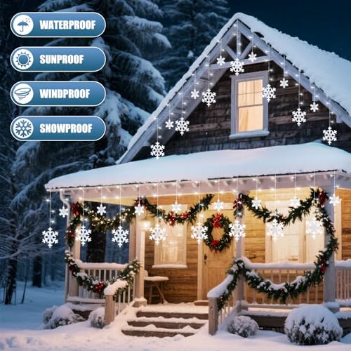 Brightown Christmas Snowflake Lights Outdoor - 13FT 192LED Snowflake String, 16 Drops, 12 Modes, Timer, IP65 Waterproof, Connectable Xmas Lights for Eaves Windows, Indoors & Outdoors - Image 2