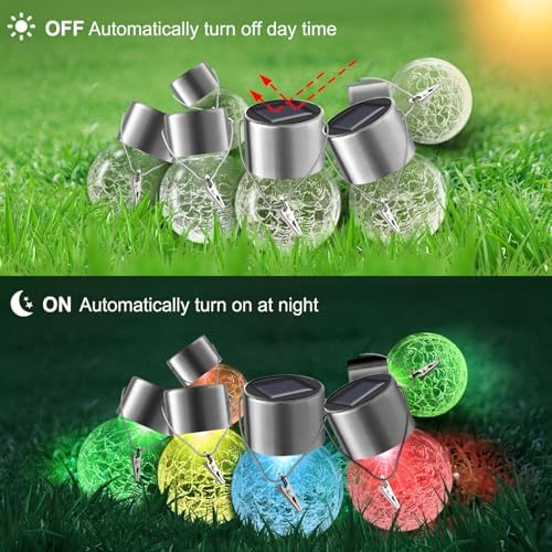Solar Lights Outdoor Hanging Decorative Globe 8 Pack, Waterproof Solar Lantern with Handle and Clip, Solar Powered Glass Ball Lights for Garden Yard Fence Tree Umbrella Holiday Décor, Color Changing - Image 2