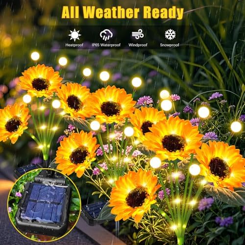 EDOF 6 Pack Sunflower with Firefly Lights,Solar Lights Outdoor Garden Decor - Image 7