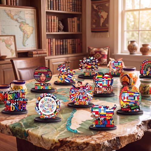 Wesiti 12 Pcs Hispanic Heritage Month Wooden Table Decorations, Latino Heritage Country Flag Table Centerpiece, Multinational Flags Tabletop Sign for Fiesta Tiered Tray Home Office Party Decor - Image 4