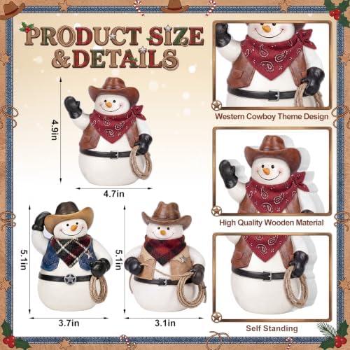 DoubleFill 3 Pcs Snowman Figurines Western Cowboy Christmas Decorations - Image 3