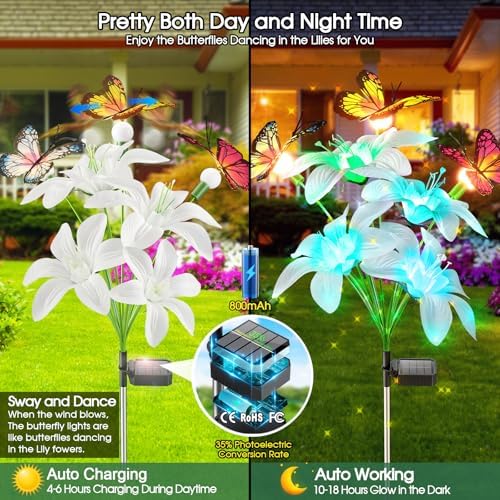 Garpar Solar Flower Lights Outdoor 4 Pack, 16 Lilies and 12 Butterflies - Image 4