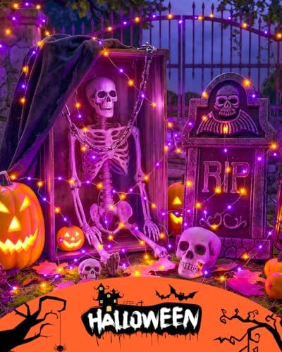 4Pack 60LED Fairy Lights Battery Operated Orange and Purple Halloween Decor - Image 5