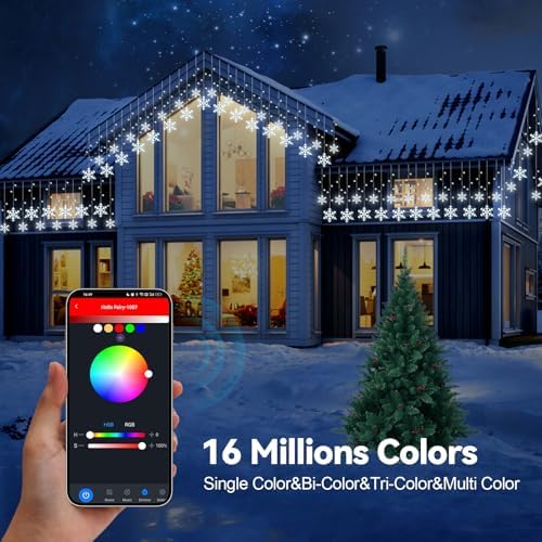 Smart Christmas Snowflake Icicle Lights, 16.4FT 192 LED 16 Drops, APP Remote Control Plug in 16 Million Colors, Curtain Lights Connectable, Xmas Decorations with Timer & Music Sync for Indoor Outdoor - Image 3