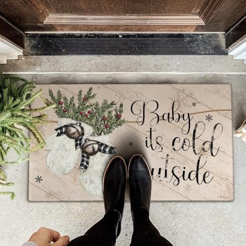 Winter Door Mat Outdoorfor for Front Door,Knitted Gloves Baby Its Cold Outside Welcome Doormat,Christmas Xmas Holiday Floor Rug for Porch Entrance Farmhouse Decor 30" x 17" - Image 5