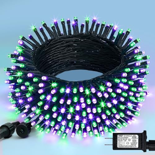 JMEXSUSS 66ft 200 LED Purple and Green Halloween Lights Plug in by JMEXSUSS