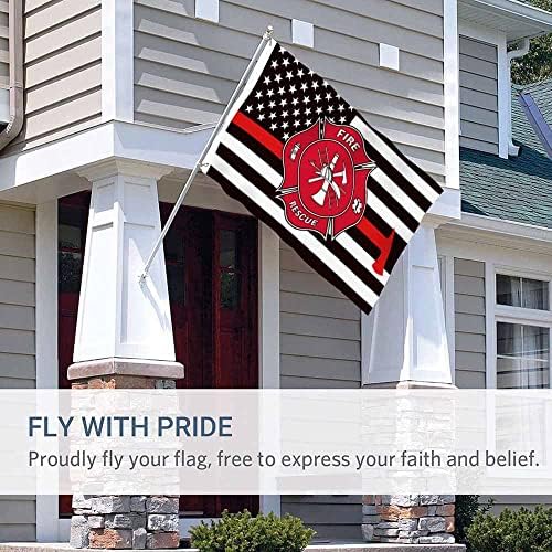 Yekiua Firefighter Flag 3X5 Outdoor Fire Department Thin Red Line American Flag Cross Double Sided Flags All Weather Long Lasting With 2 Brass Grommets - Image 5