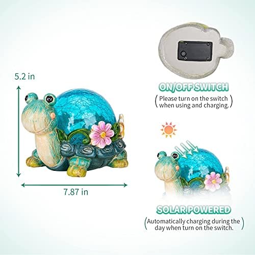 Garden Turtle Statue Outdoor Decor, Resin Solar Lights with Glass Globe - Image 6