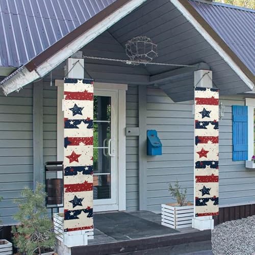 doginthehole 4th of July Door Banner Patriotic Bald Eagle Porch Sign Memorial Day American Flag Stars Stripe Front Door Decorative Hanging Welcome Banner 2pcs USA Decoration Home Outdoor Yard Decor - Image 4