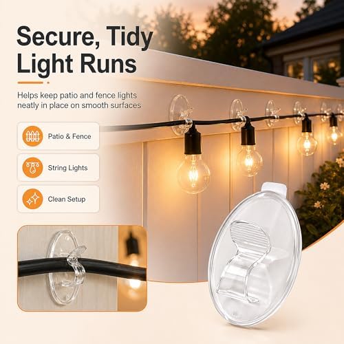 Outdoor String Lights Adhesive Hooks - 40Pcs Clips 3X Stronger Adhesion - Image 3