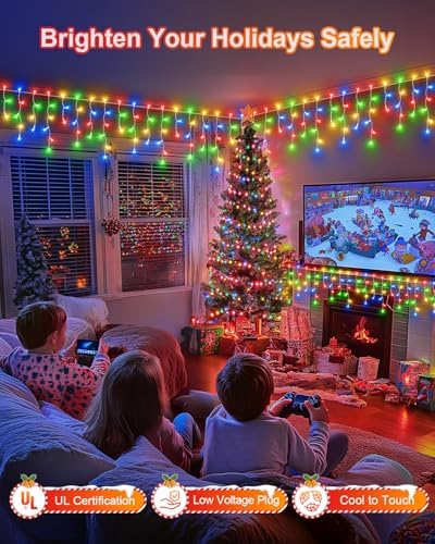 159 FT Christmas Lights Outdoor, 1458 LED Waterproof Outside Christmas Lights Plug in, Timer & Memory, 8 Modes Fairy Lights with 324 Drops for House Eaves Yard Patio Decorations, Multicolor - Image 2