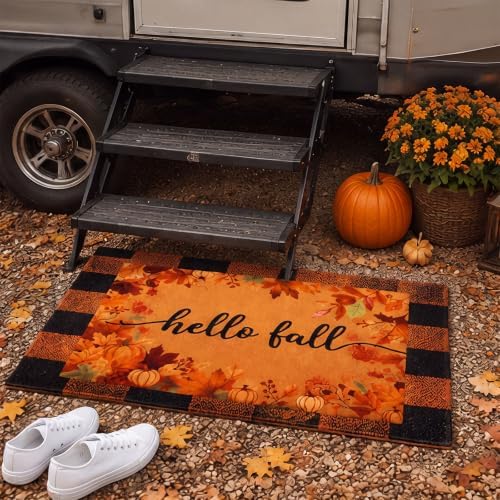Honoson 2 Pack Fall Doormat, Orange Black Checkered Rug Non Slip Backing - Image 6