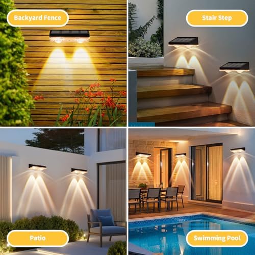 Outdoor Solar Fence Lights, 80LM, 3000K Warm White, IP65, 2 Pack - Image 6