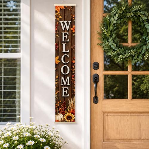 Rustic Fall Leaf Welcome Porch Door Banner Wall Decorations 8x47 - Image 2