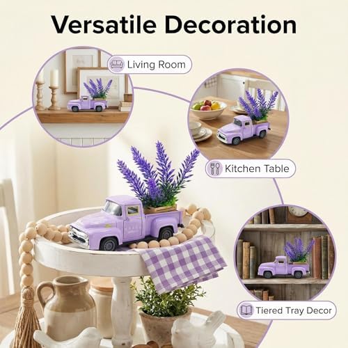 Purple Spring Truck Decor with Lavender Flowers, 5.7 Inch Metal Farm Pickup - Image 2