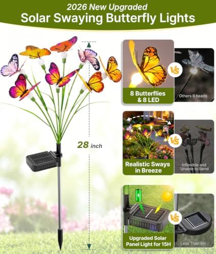 Solar Butterfly Garden Lights, 4 Pack 32 Swaying Butterflies - Image 2